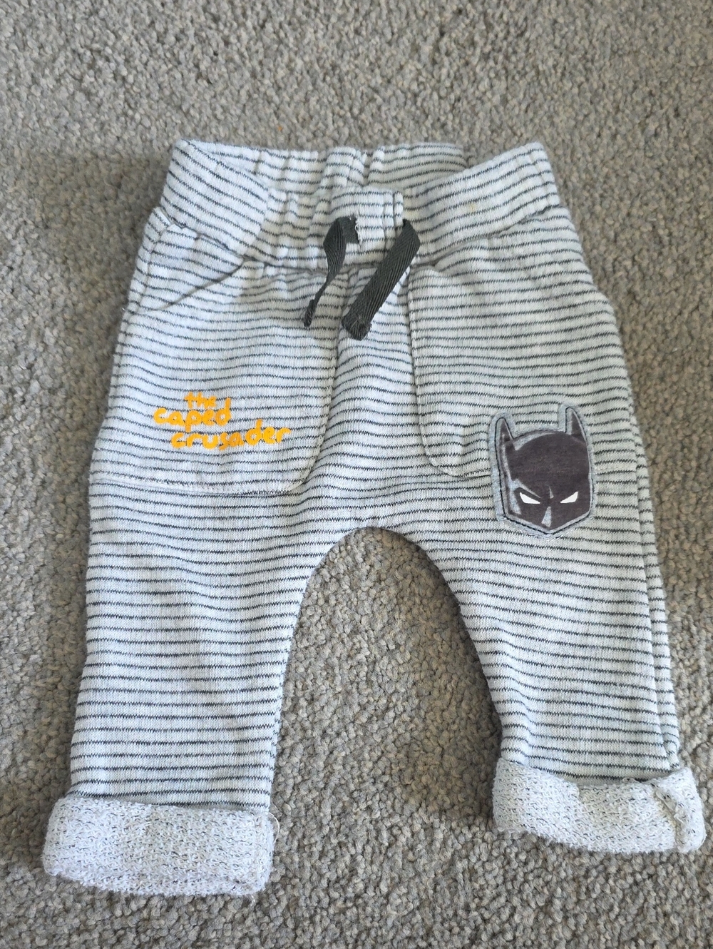 Batman Gray & Black Striped Baby Joggers with Batman Patch